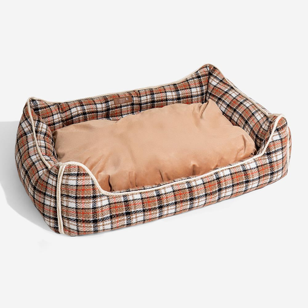 Letto per cani calmante con cuscino rimovibile a motivo plaid classico retrò - Rifugio nostalgico