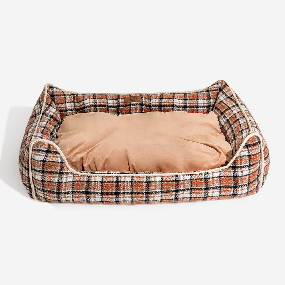 Letto per cani calmante con cuscino rimovibile a motivo plaid classico retrò - Rifugio nostalgico