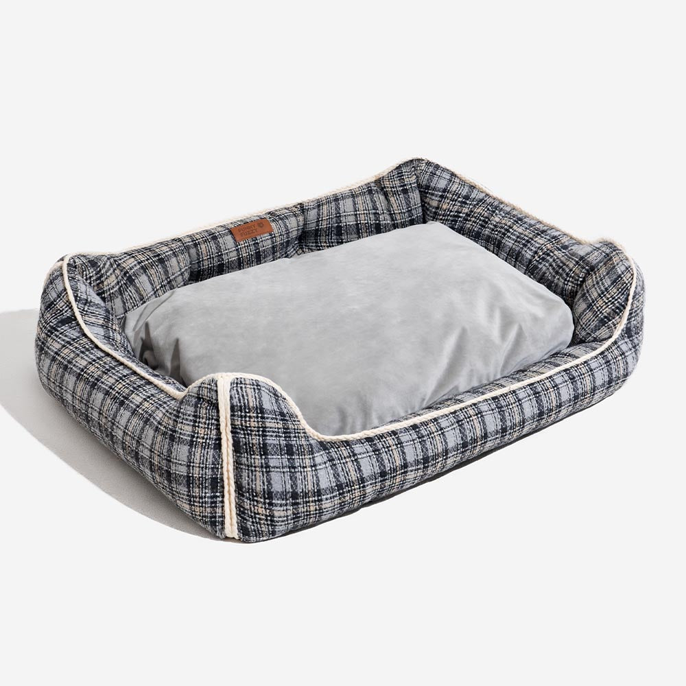 Letto per cani calmante con cuscino rimovibile a motivo plaid classico retrò - Rifugio nostalgico