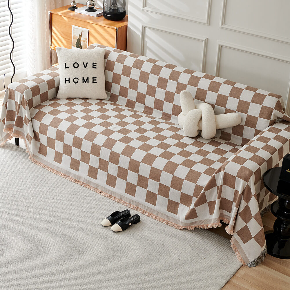 Coperta per Divano con Frange a Quadri Color Block