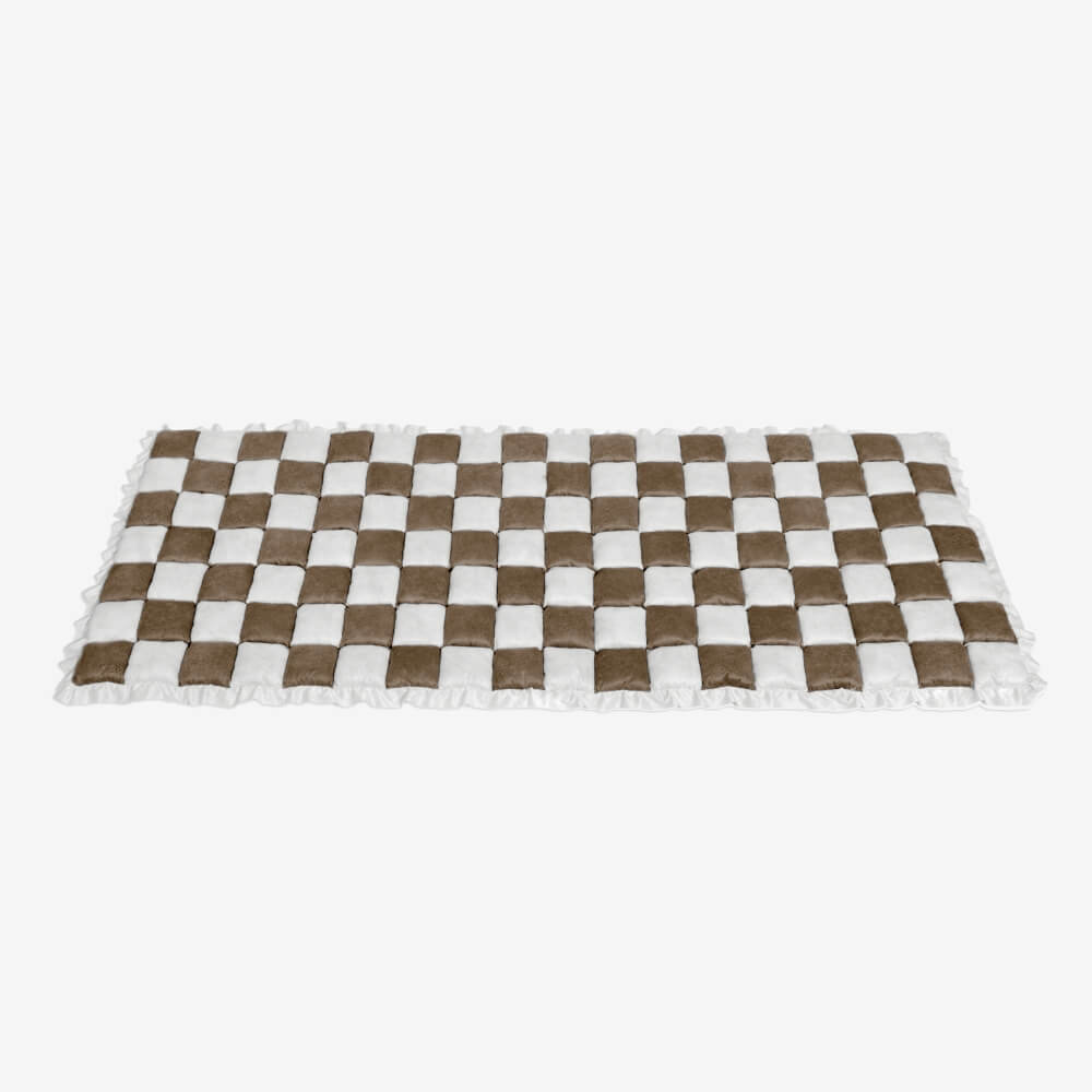 Coperta per cani in cotone peloso a forma quadrata a grandi quadri color crema