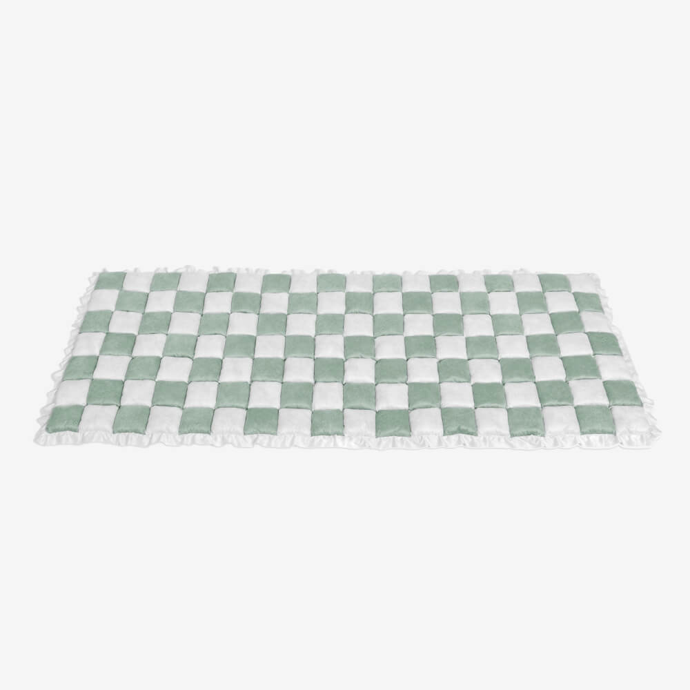 Coperta per cani in cotone peloso a forma quadrata a grandi quadri color crema