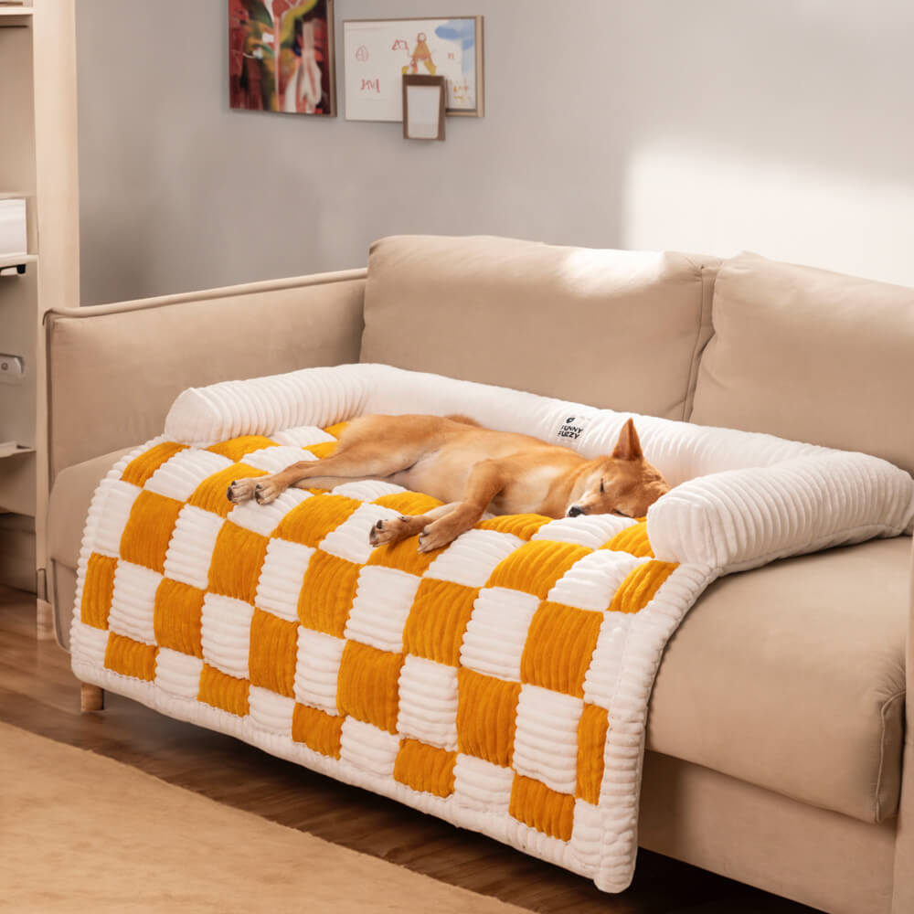 Copertura protettiva per mobili in plaid quadrato crema per cani accogliente