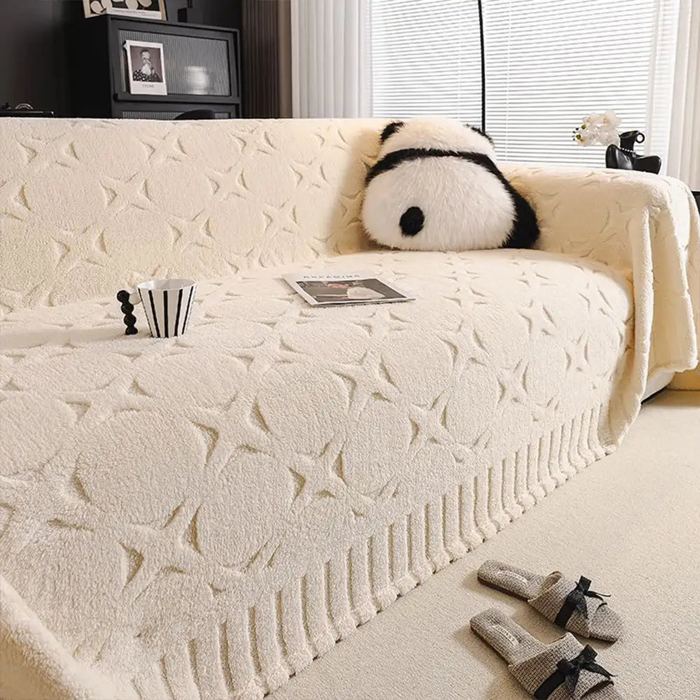 Copertura Decorativa per Divano in Tessuto Jacquard a Motivo Crema