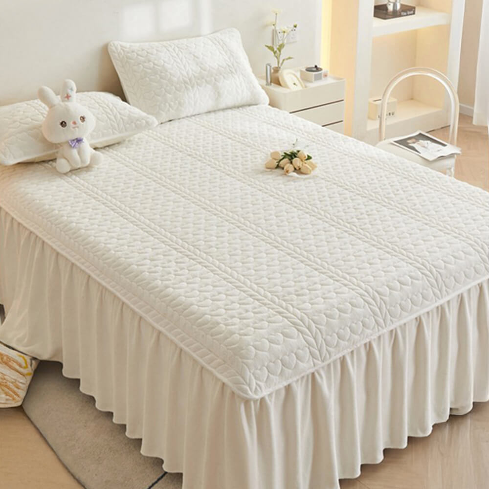 Set di Gambo Letto Trapuntato in Velluto di Latte Crema