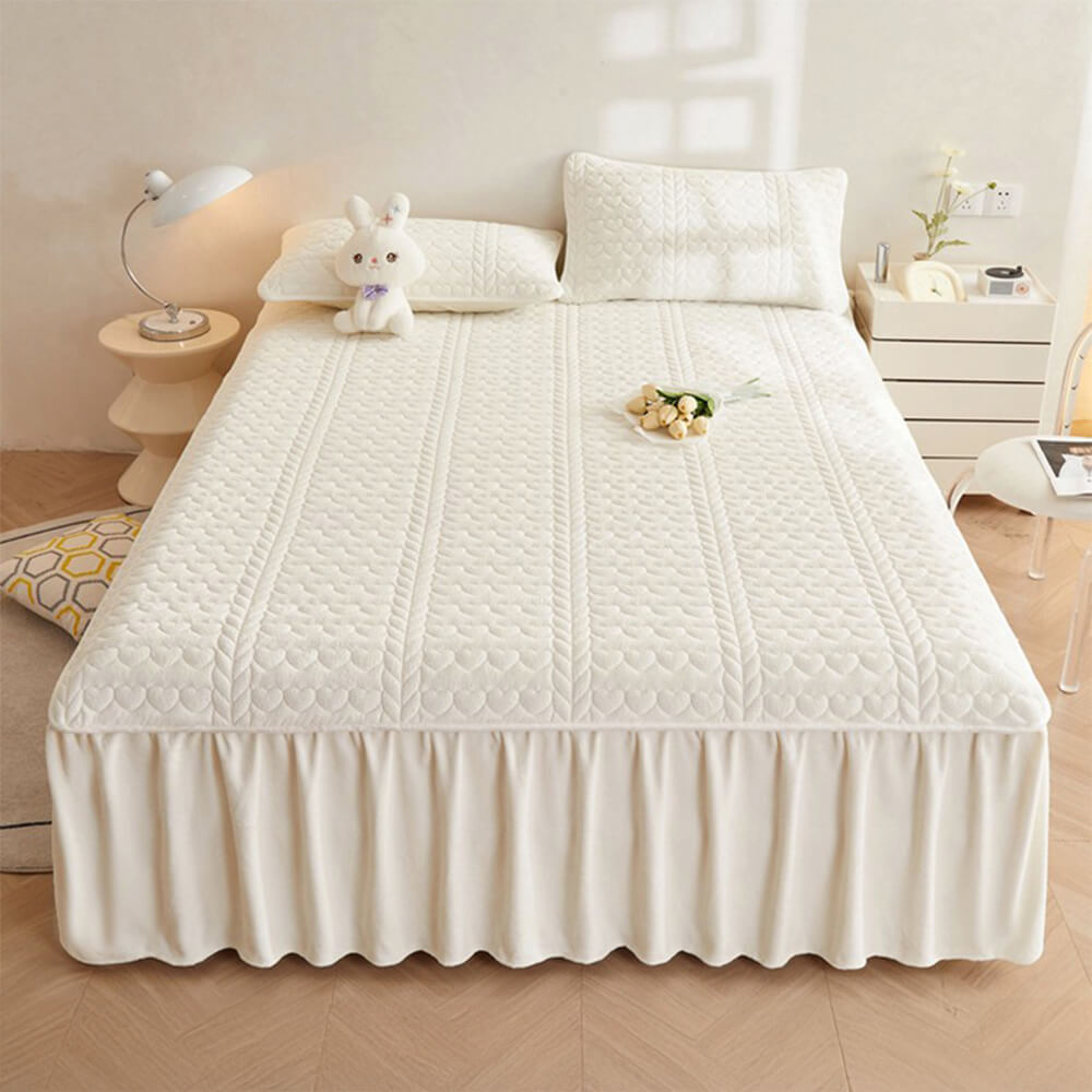 Set di Gambo Letto Trapuntato in Velluto di Latte Crema