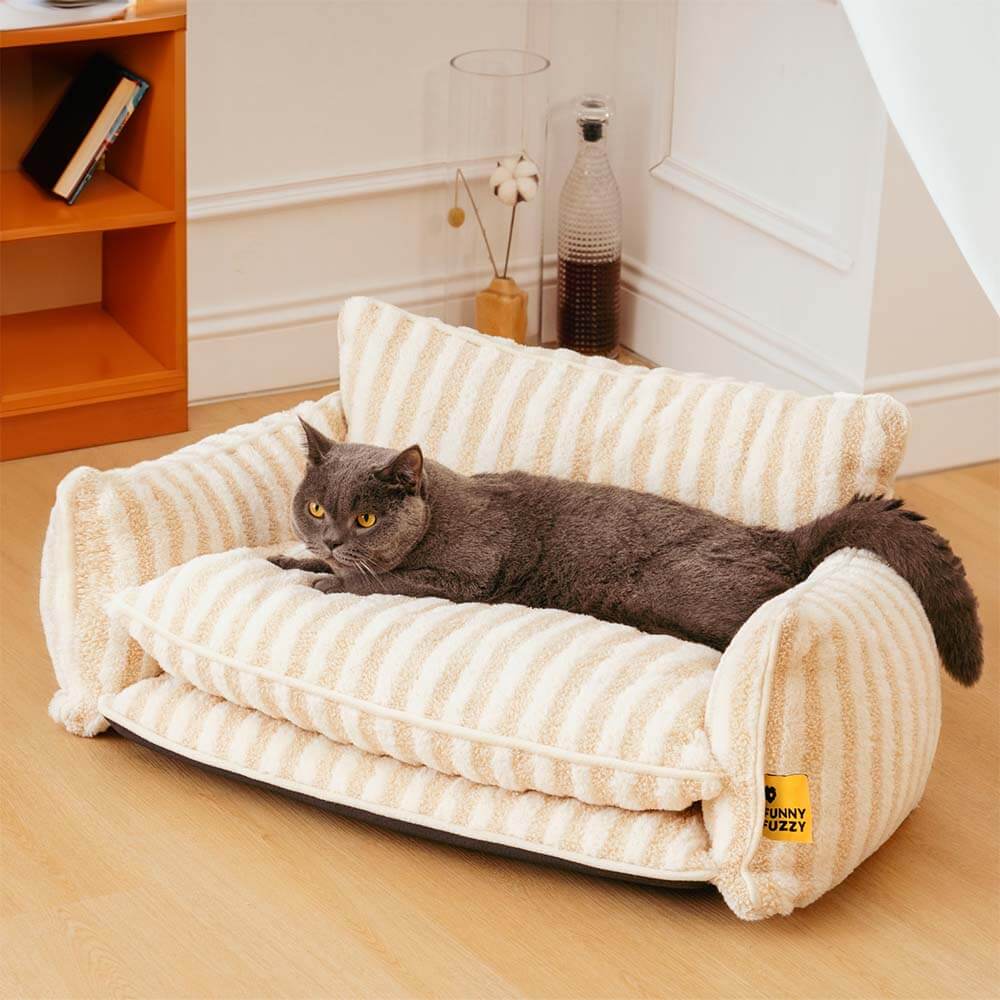 Divano letto per gatti a doppio strato in finta lana di agnello a righe alla moda