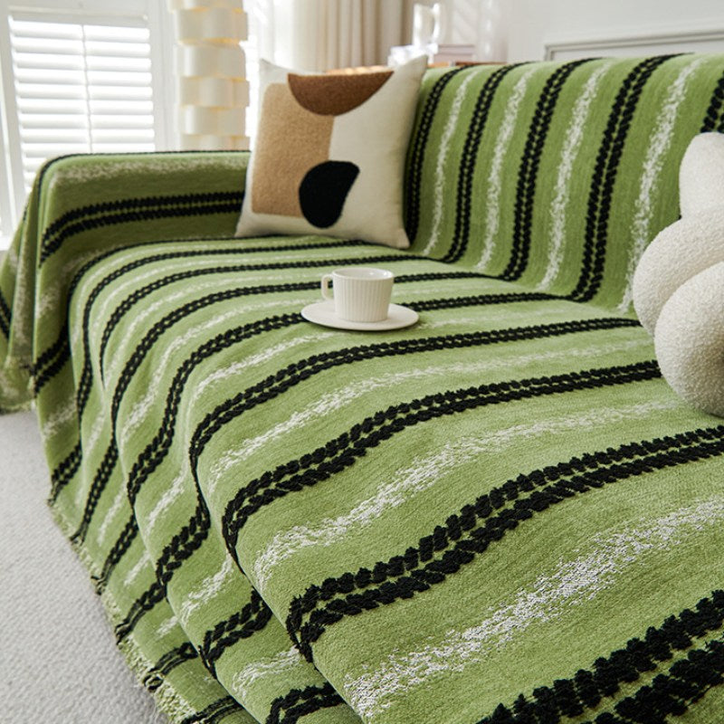 Copertura per divano in chenille con frange a strisce decorative