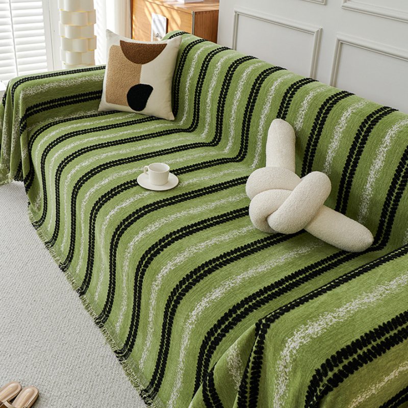 Copertura per divano in chenille con frange a strisce decorative