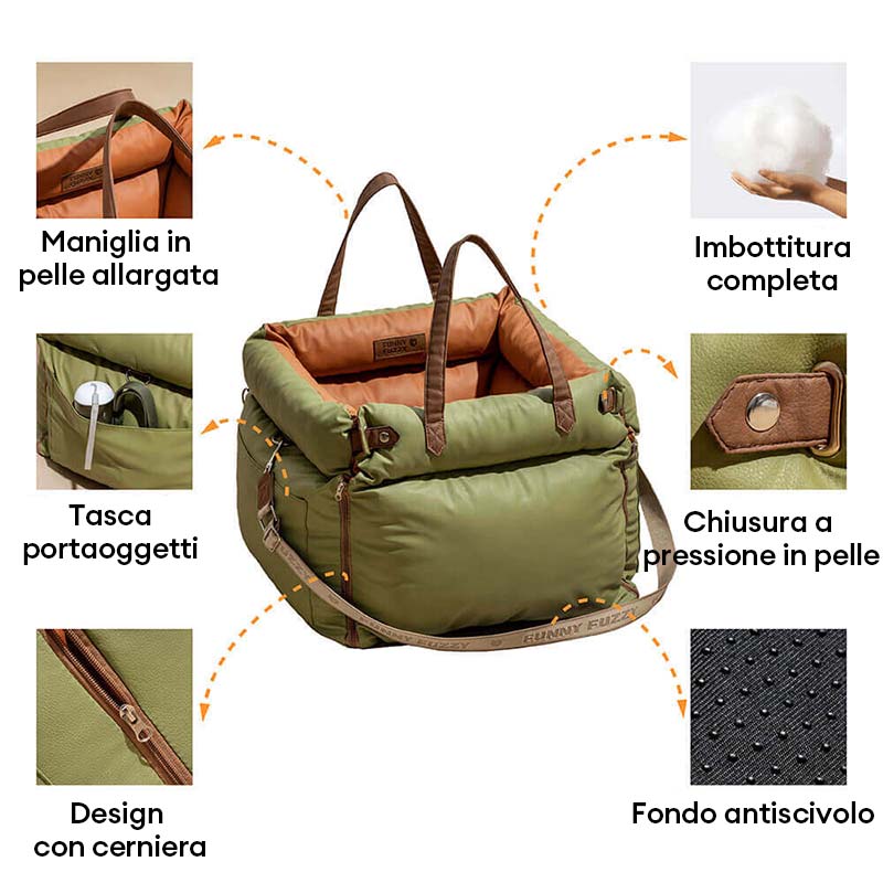 Seggiolino Auto Rialzato Deluxe per Cani in Ecopelle - Urban Voyager