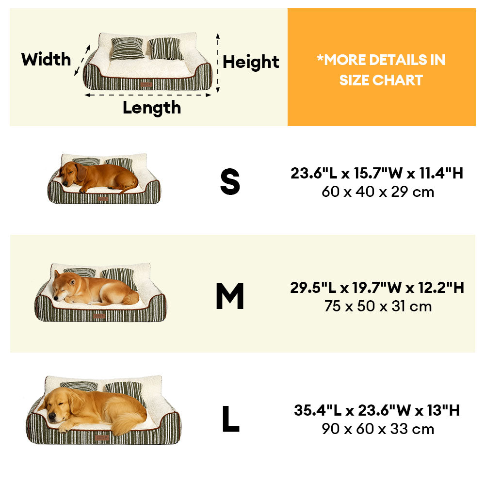 Letto Sofà Ortopedico per Cani e Gatti in Pile Caldo a Strisce con Cuscini - Divano Grove
