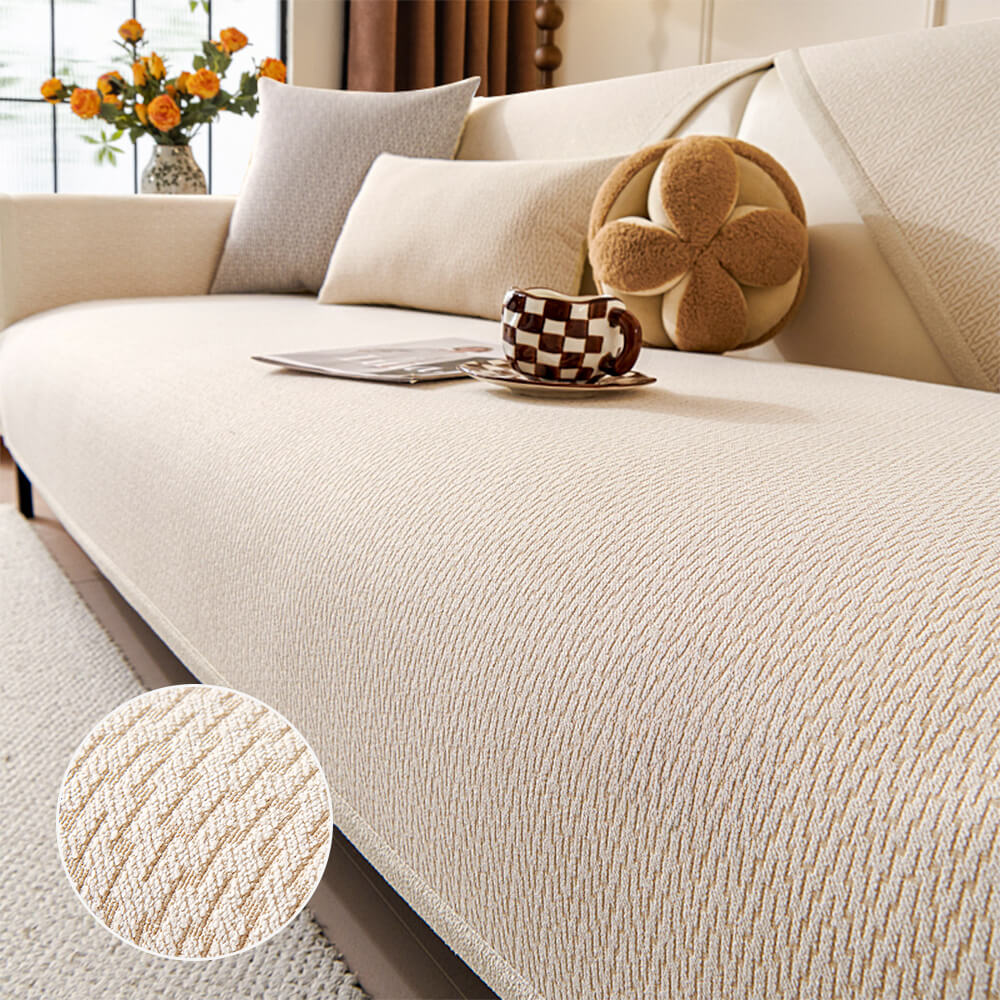 Copertura per divano in tessuto chenille minimalista antiscivolo con design resistente ai graffi dei gatti.