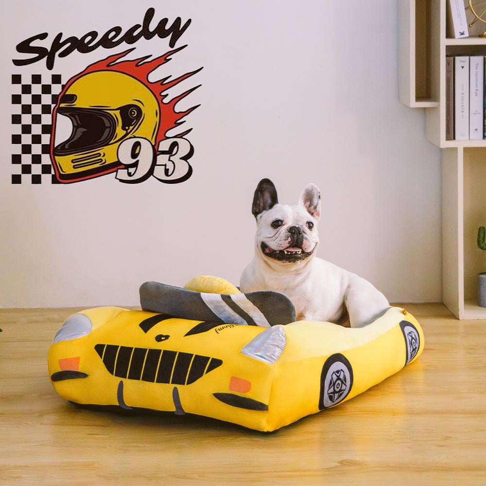 Letto per animali in peluche a forma di auto da corsa convertibile classica - Fast&Fur