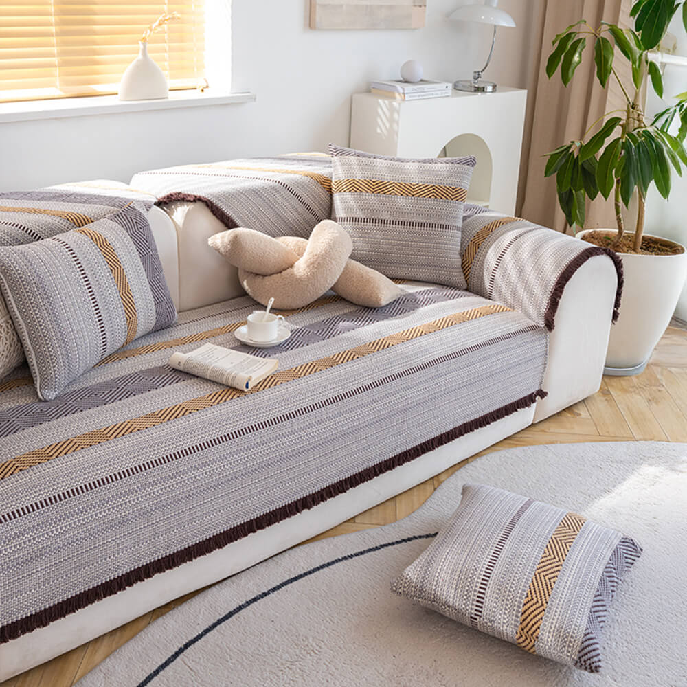 Copertura per divano in cotone e lino naturale classico e traspirante