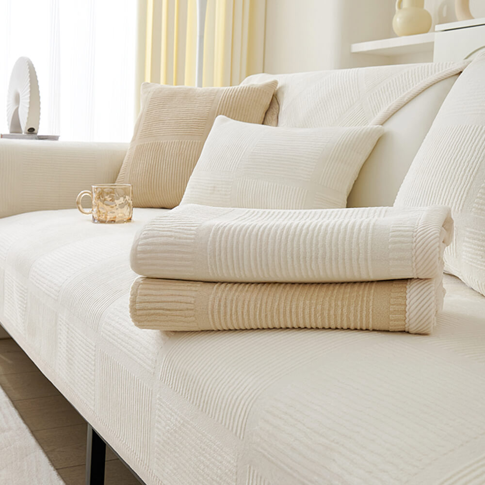 Copertura per divano quadrato in peluche a righe classiche
