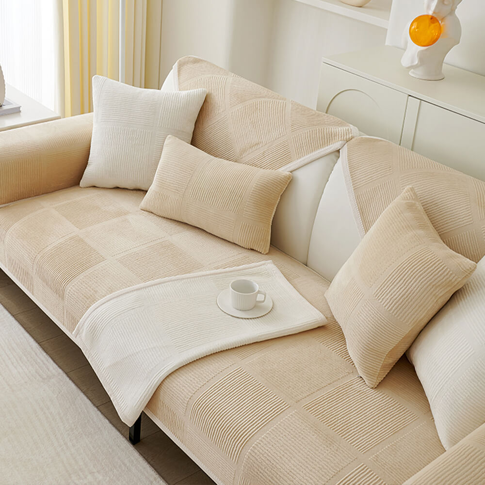 Copertura per divano quadrato in peluche a righe classiche