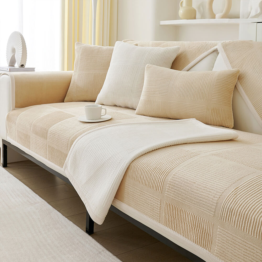 Copertura per divano quadrato in peluche a righe classiche