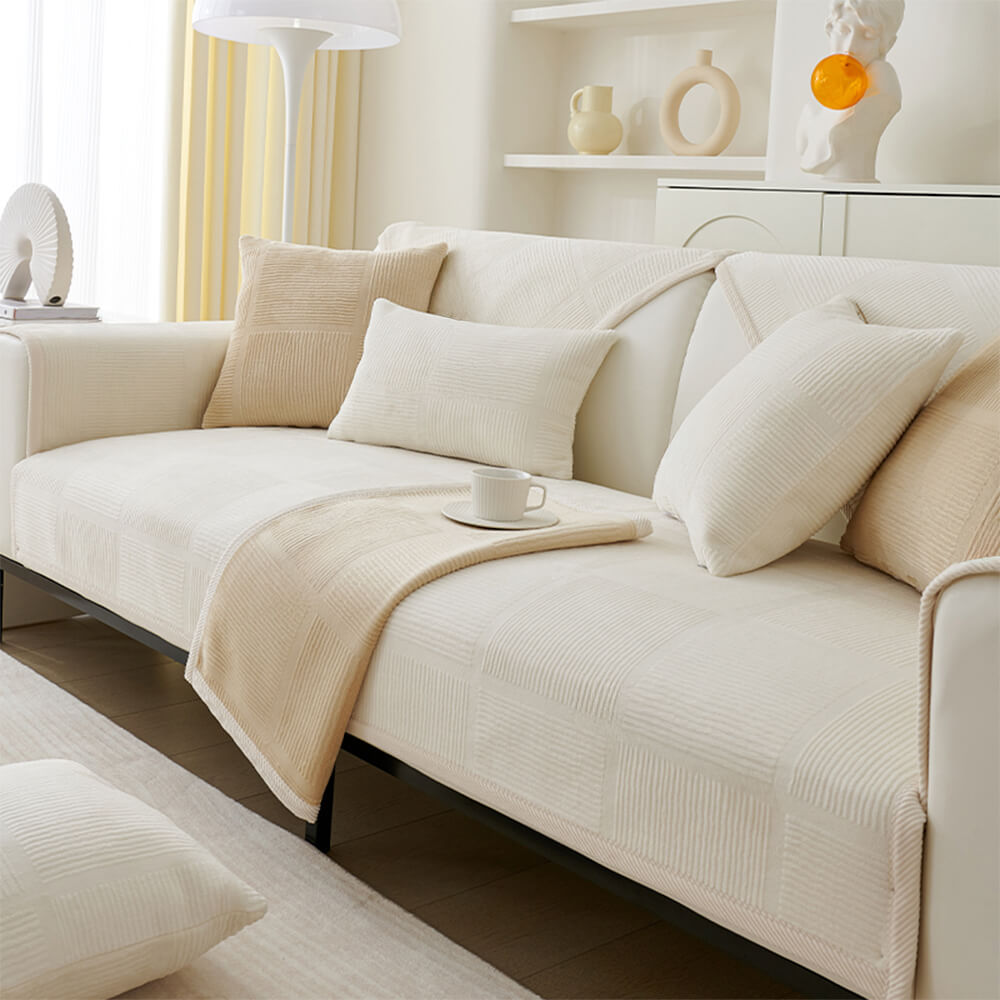 Copertura per divano quadrato in peluche a righe classiche