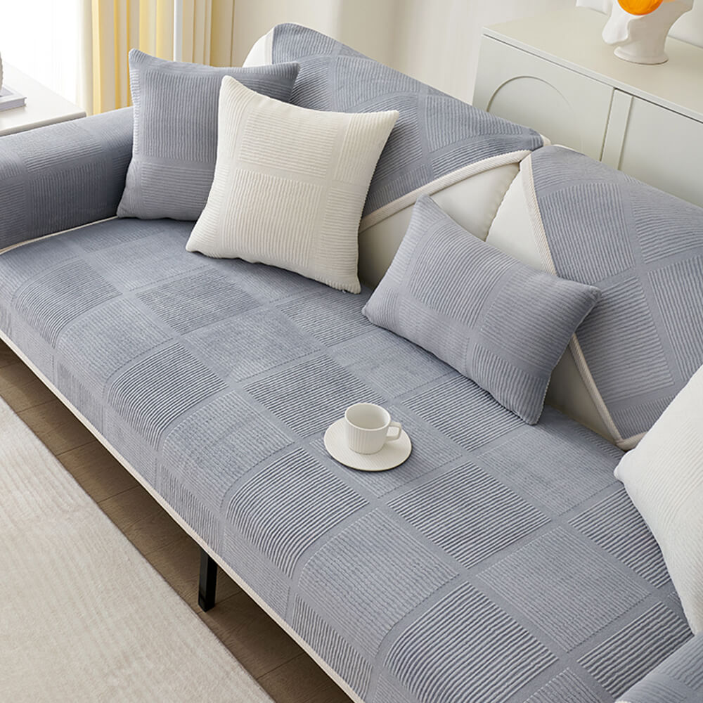Copertura per divano quadrato in peluche a righe classiche