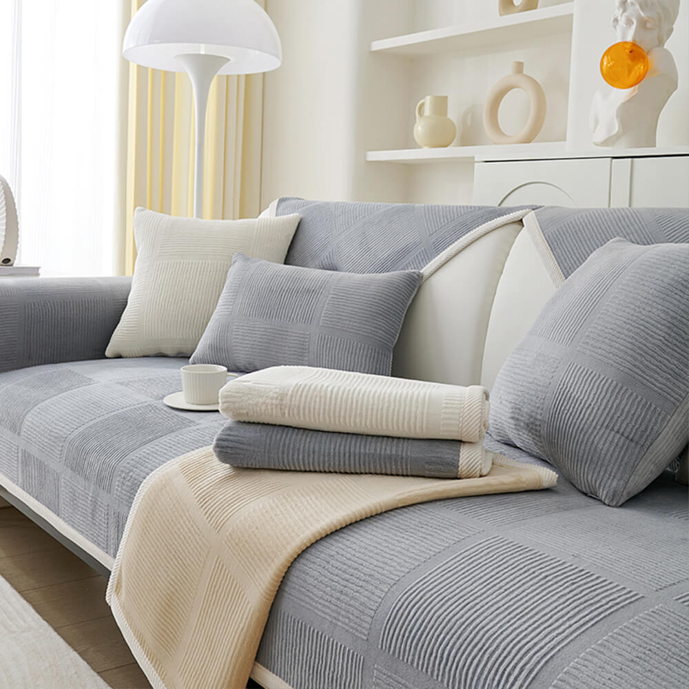 Copertura per divano quadrato in peluche a righe classiche