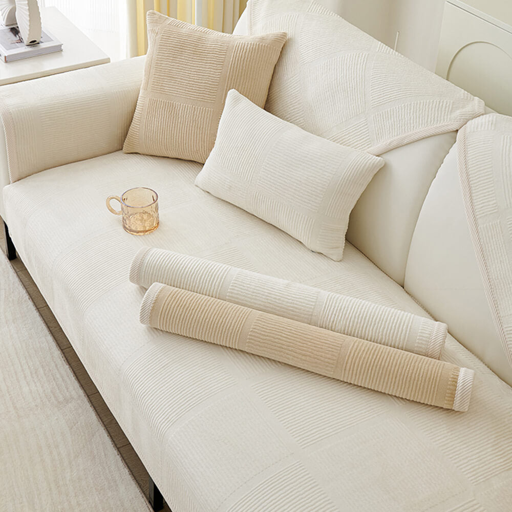 Copertura per divano quadrato in peluche a righe classiche