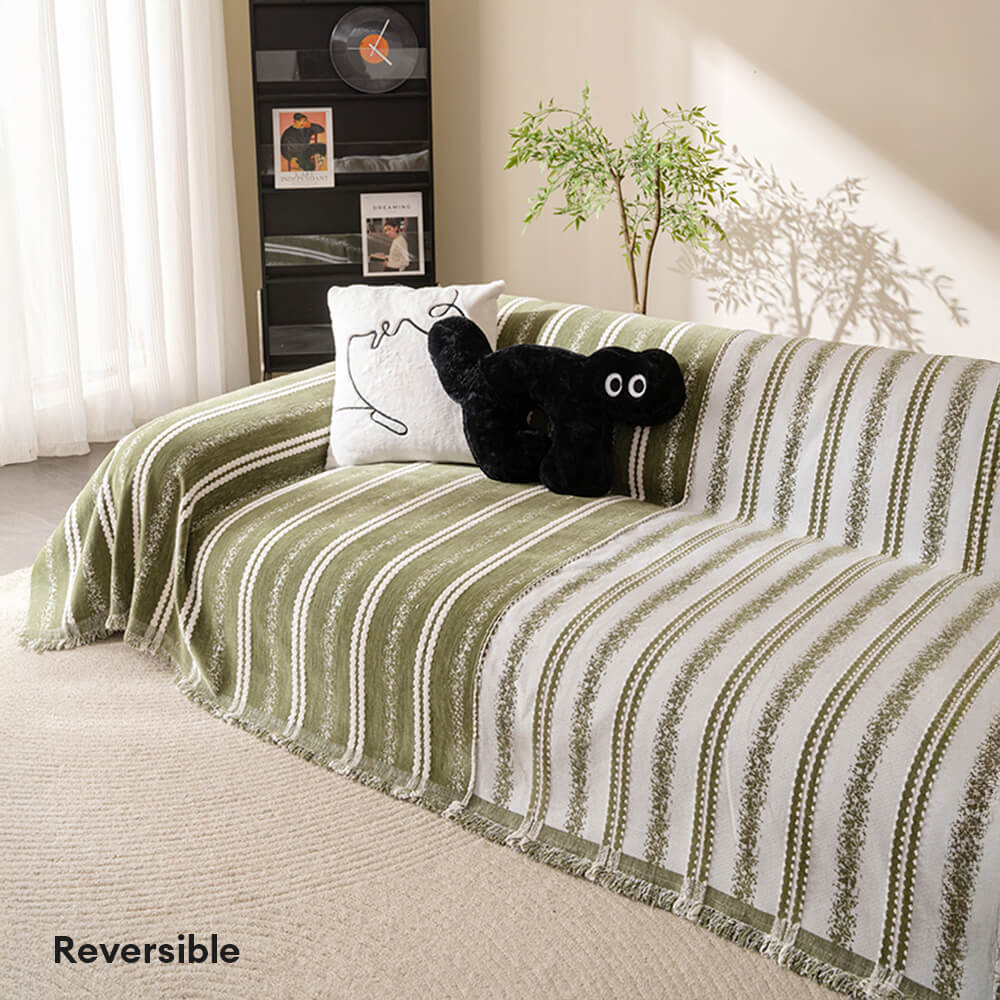 Copertura per divano in chenille con frange a strisce decorative