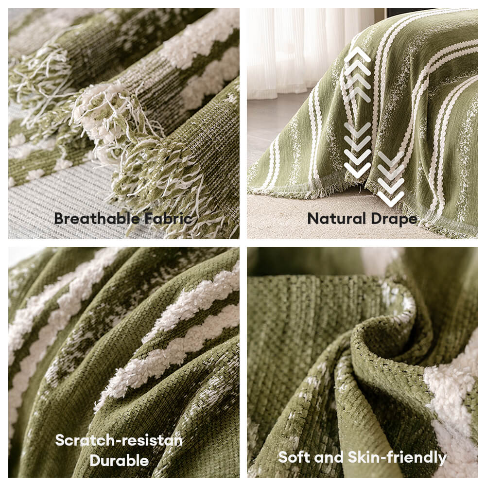 Copertura per divano in chenille con frange a strisce decorative