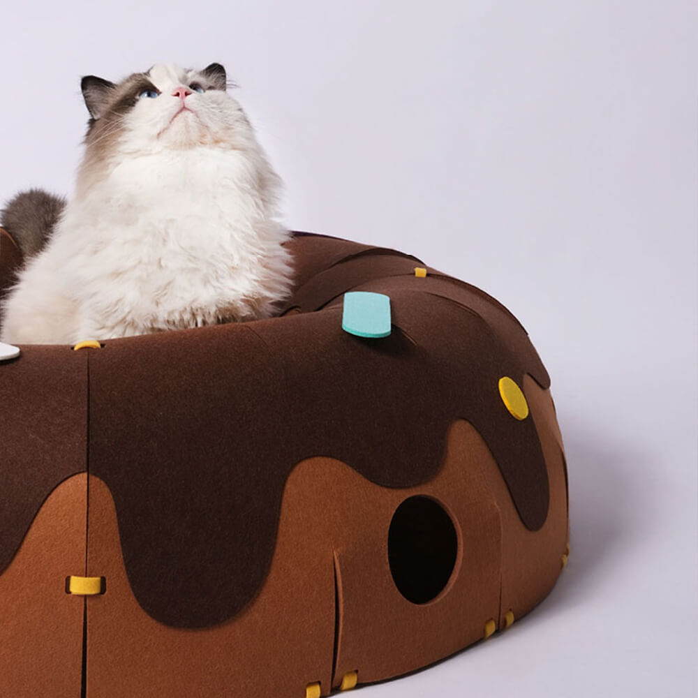 Tunnel per gatti a forma di ciambella in feltro – Tunnel per gatti divertente e accogliente