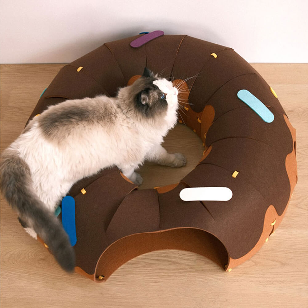 Tunnel per gatti a forma di ciambella in feltro – Tunnel per gatti divertente e accogliente