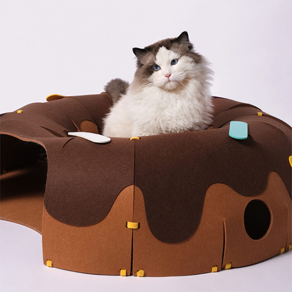 Tunnel per gatti a forma di ciambella in feltro – Tunnel per gatti divertente e accogliente