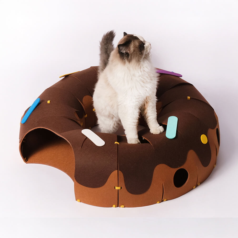 Tunnel per gatti a forma di ciambella in feltro – Tunnel per gatti divertente e accogliente