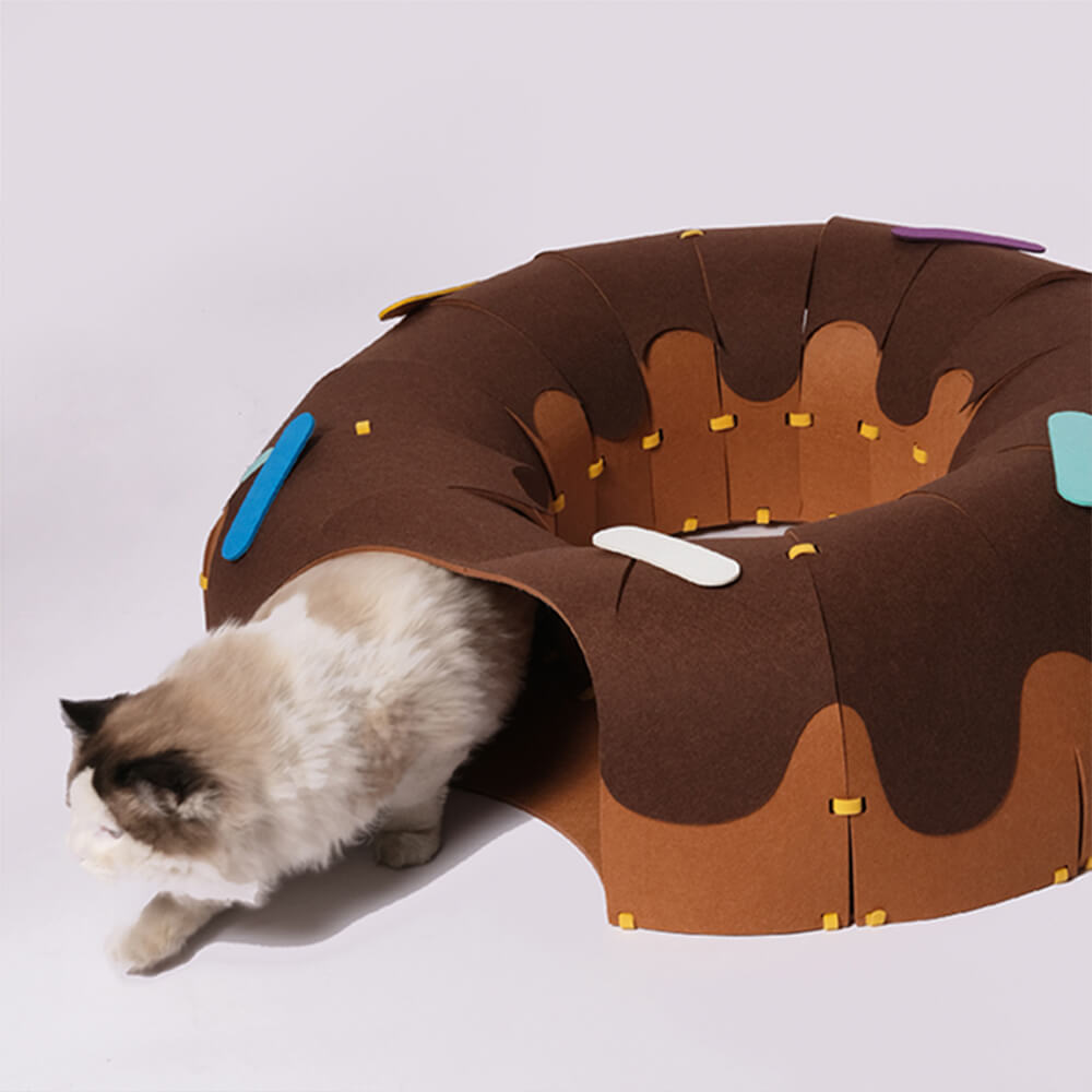 Tunnel per gatti a forma di ciambella in feltro – Tunnel per gatti divertente e accogliente