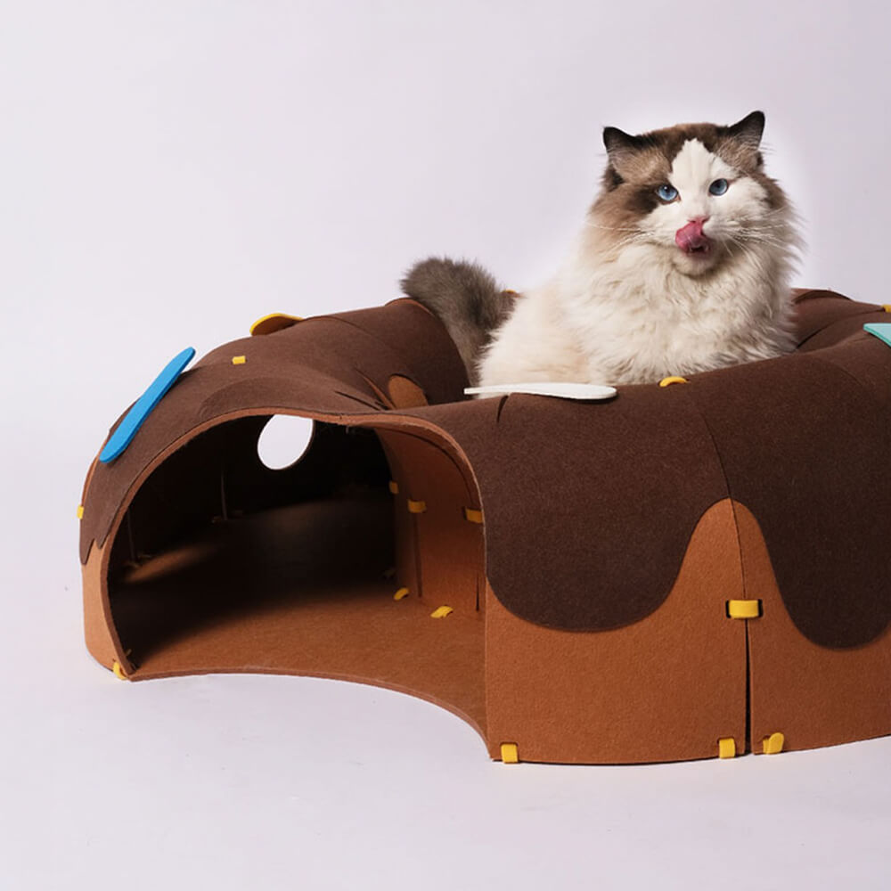 Tunnel per gatti a forma di ciambella in feltro – Tunnel per gatti divertente e accogliente