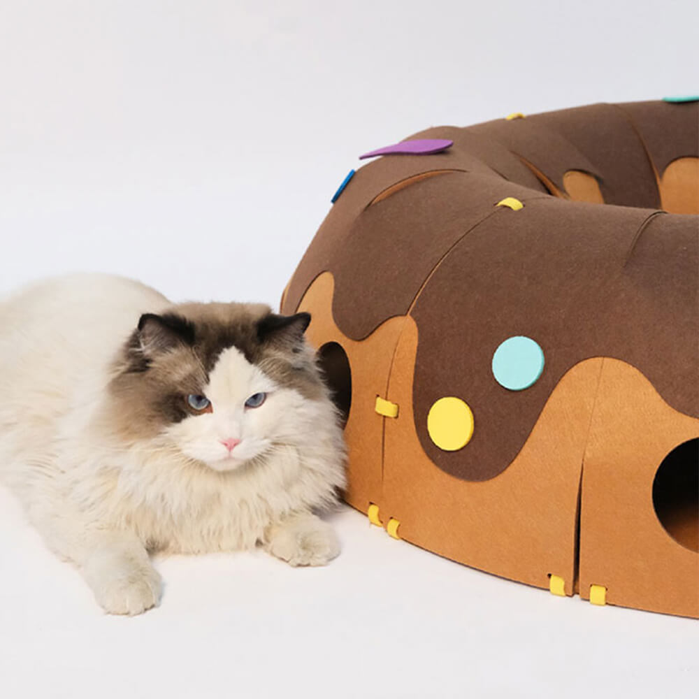 Tunnel per gatti a forma di ciambella in feltro – Tunnel per gatti divertente e accogliente