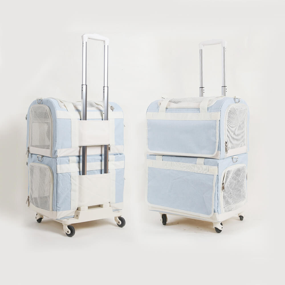 Borsa Per Animali Da Compagnia Rotolante Da Viaggio Multi-gatto A Doppio Strato Con Rotelle