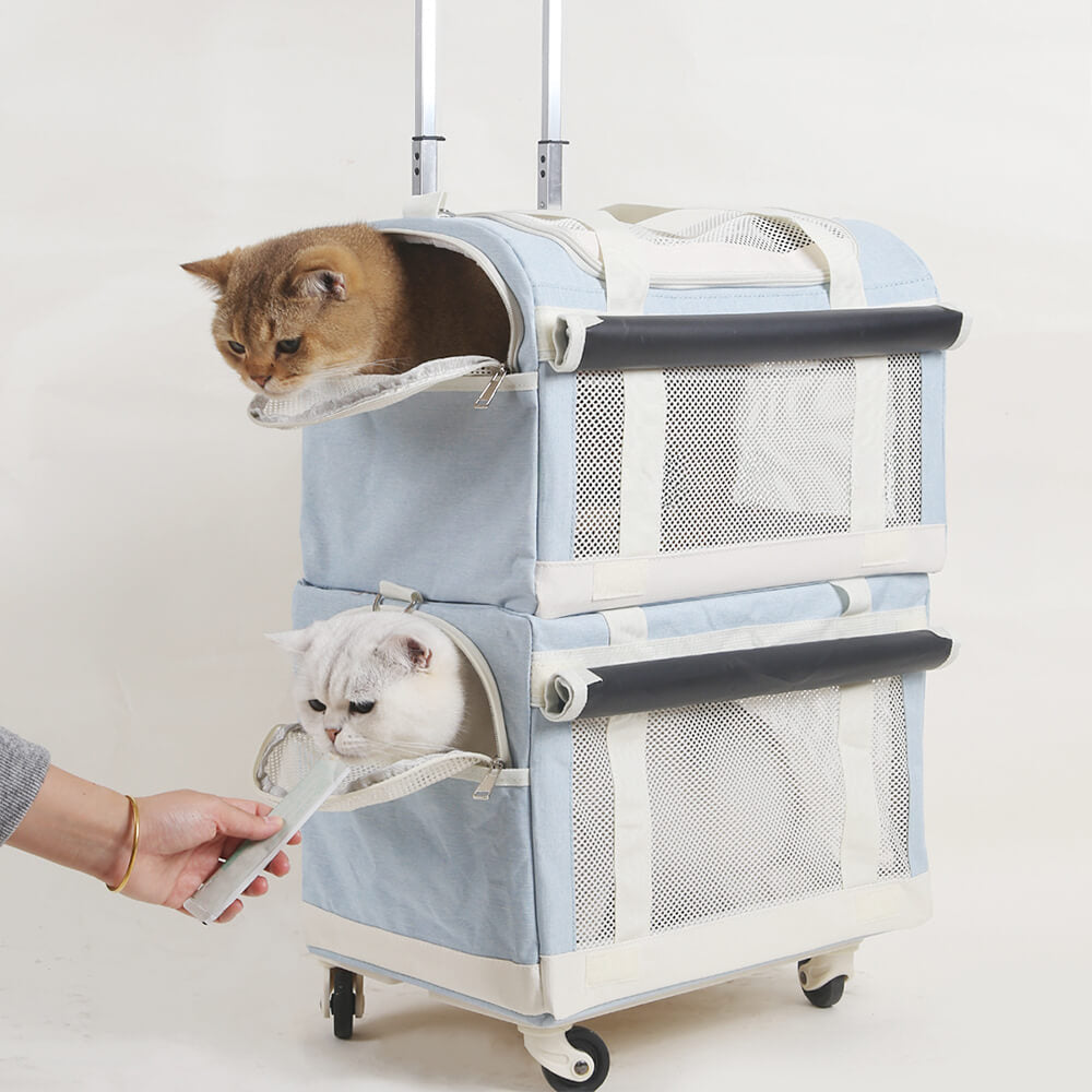 Borsa Per Animali Da Compagnia Rotolante Da Viaggio Multi-gatto A Doppio Strato Con Rotelle