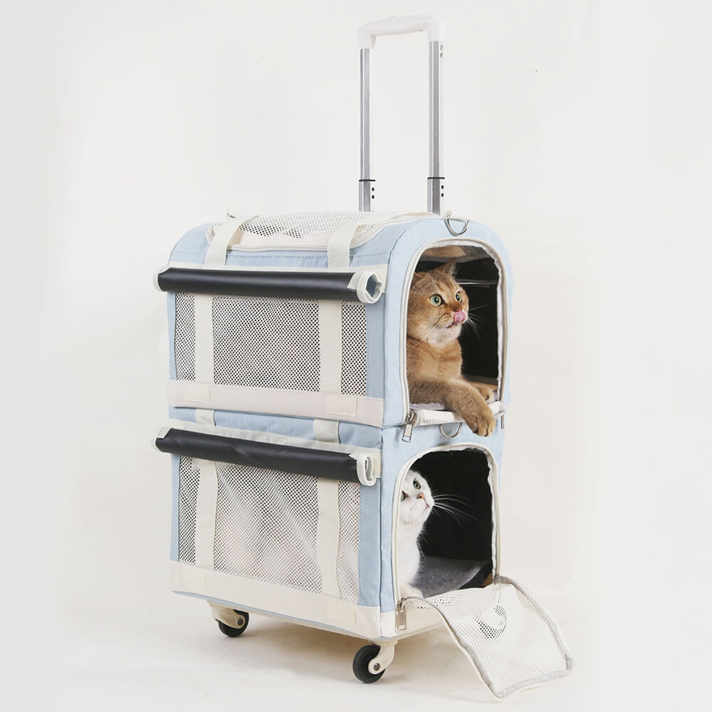 Borsa Per Animali Da Compagnia Rotolante Da Viaggio Multi-gatto A Doppio Strato Con Rotelle