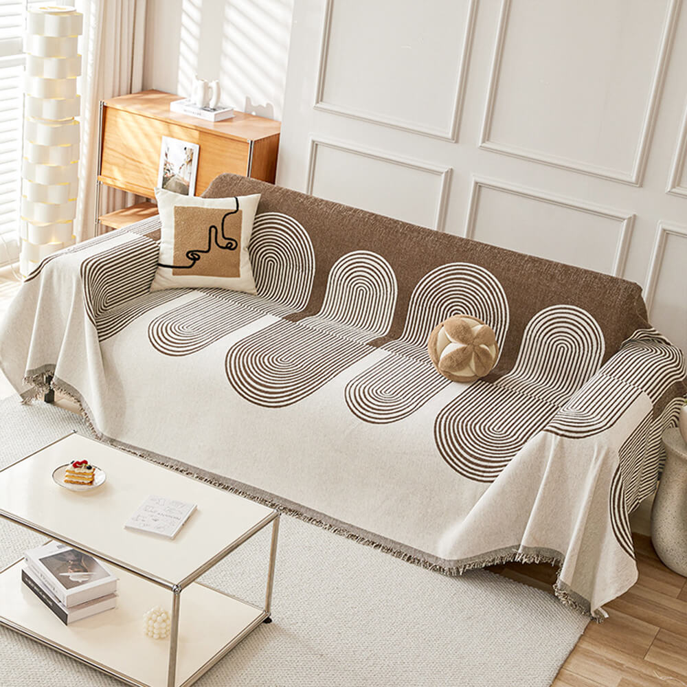 Copertura per divano in chenille reversibile con motivo geometrico