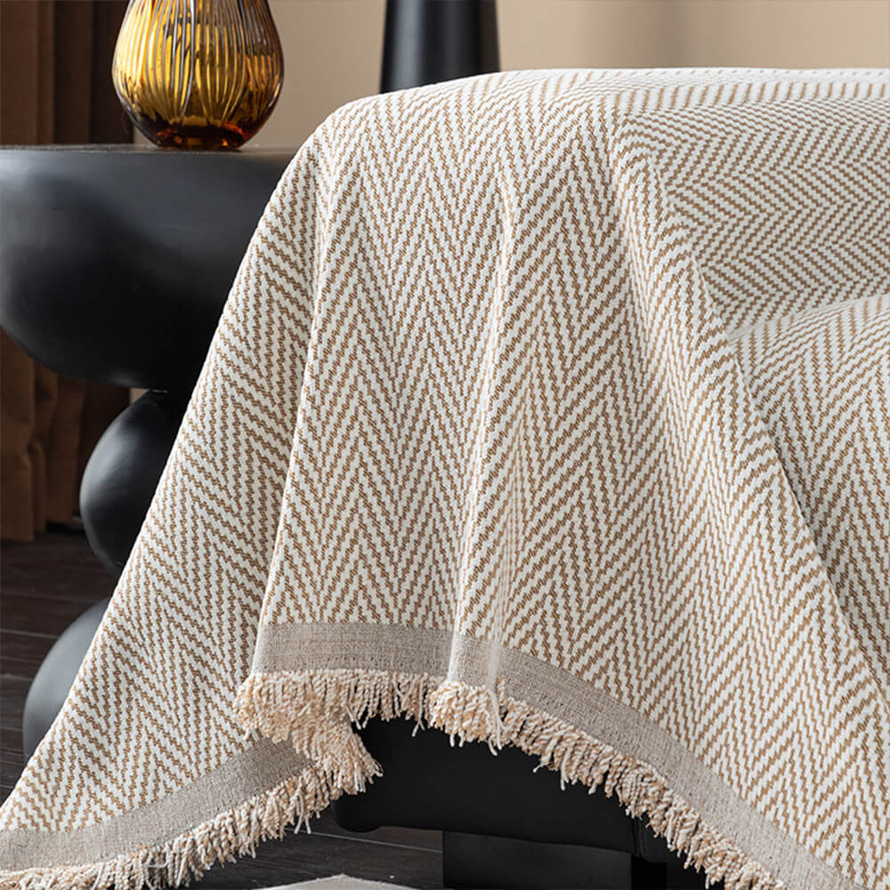 Copertura per divano a frange in chenille a spina di pesce premium a copertura totale