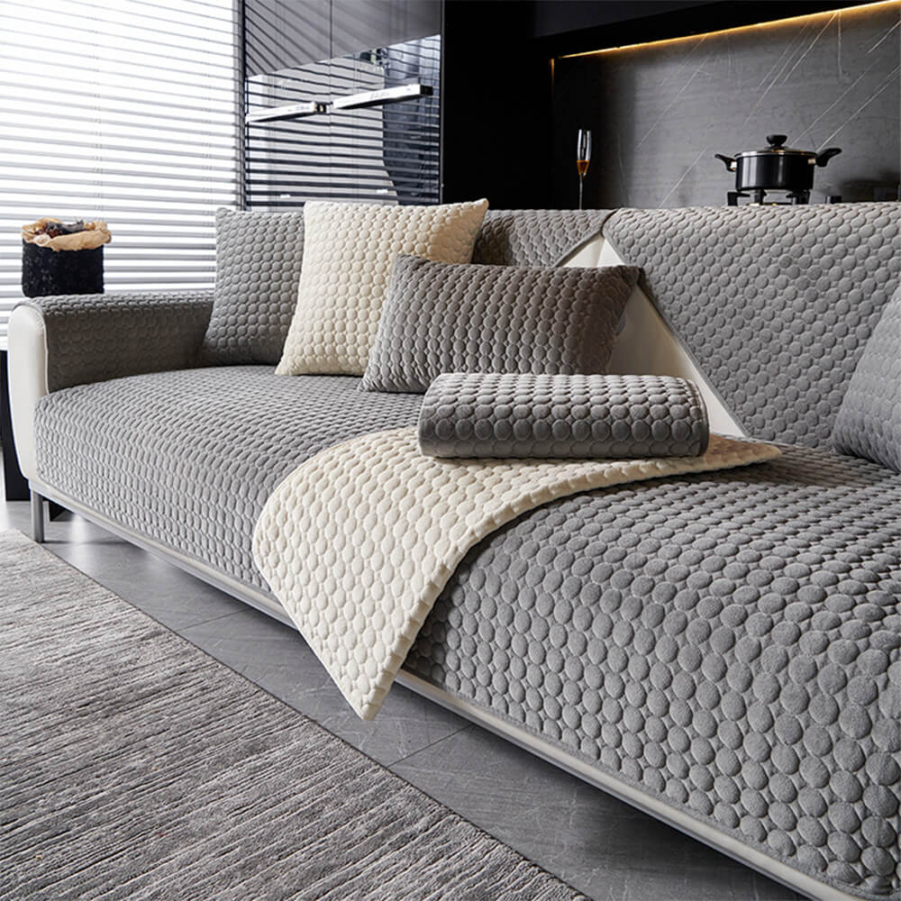 Copertura per divano rotonda in suede trapuntato, assorbente di umidità, traspirante e antiscivolo.