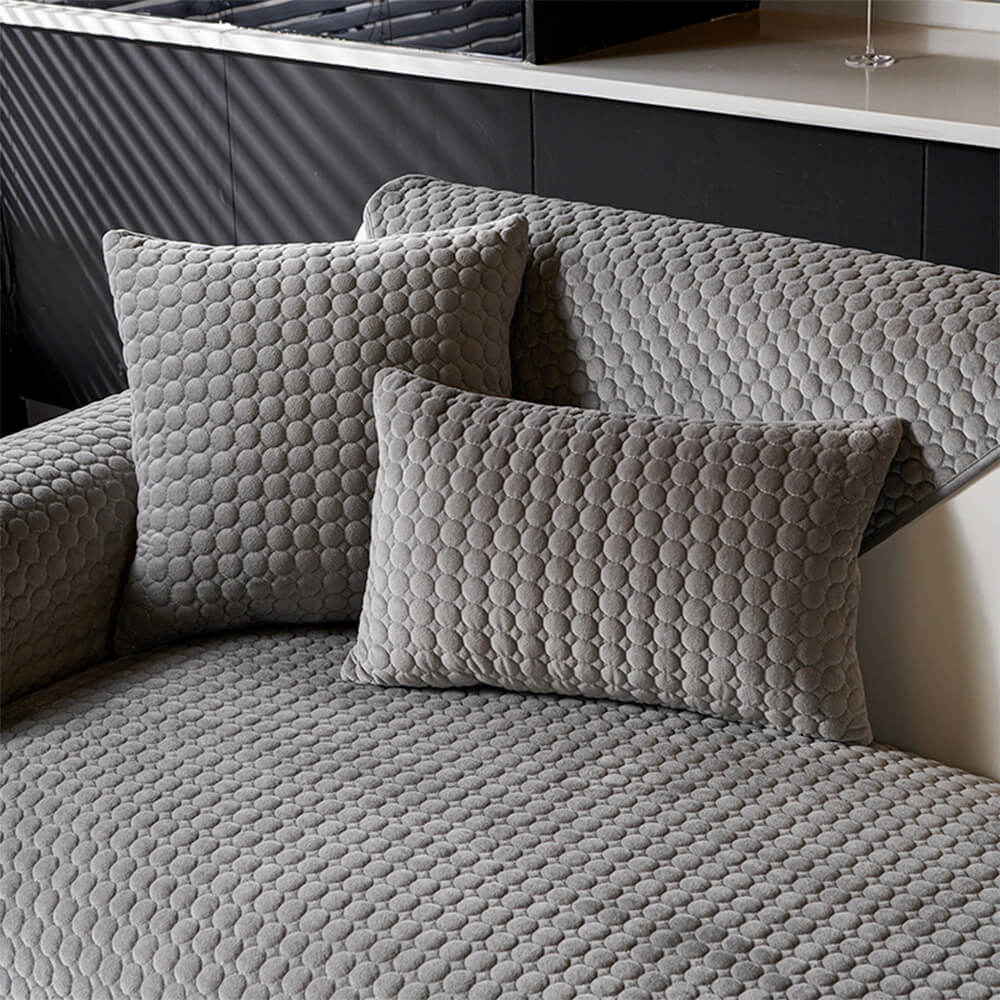 Copertura per divano rotonda in suede trapuntato, assorbente di umidità, traspirante e antiscivolo.