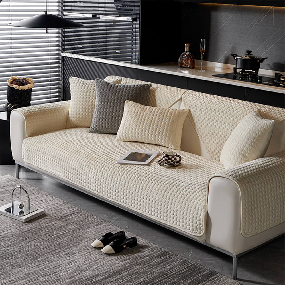 Copertura per divano rotonda in suede trapuntato, assorbente di umidità, traspirante e antiscivolo.