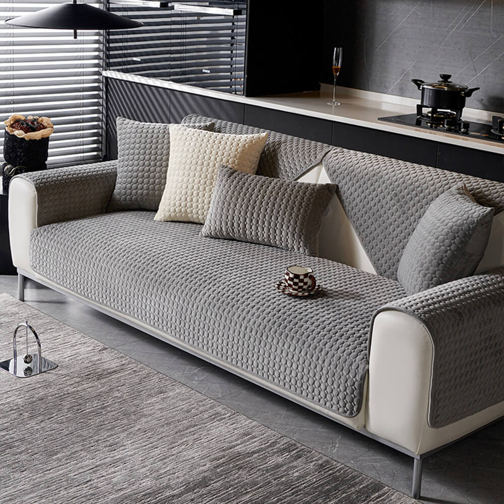 Copertura per divano rotonda in suede trapuntato, assorbente di umidità, traspirante e antiscivolo.