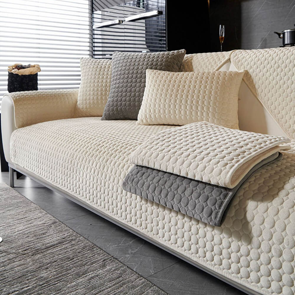 Copertura per divano rotonda in suede trapuntato, assorbente di umidità, traspirante e antiscivolo.