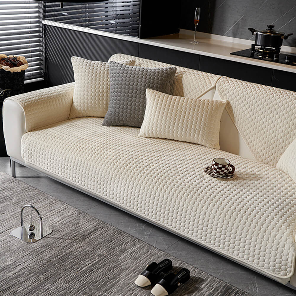 Copertura per divano rotonda in suede trapuntato, assorbente di umidità, traspirante e antiscivolo.