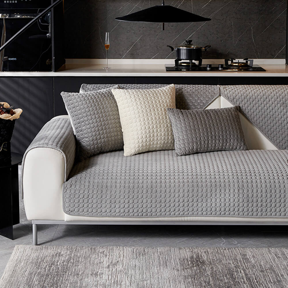 Copertura per divano rotonda in suede trapuntato, assorbente di umidità, traspirante e antiscivolo.