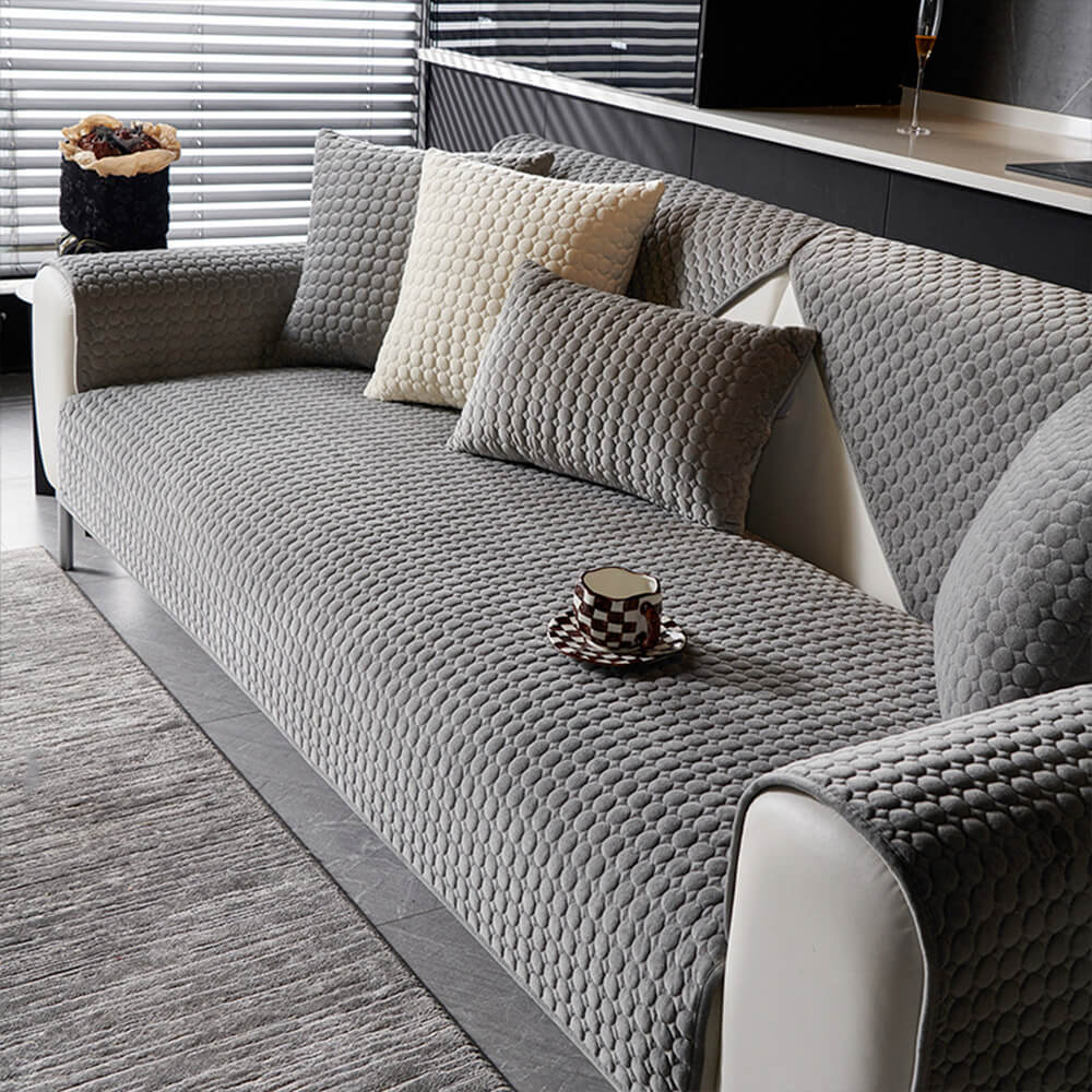 Copertura per divano rotonda in suede trapuntato, assorbente di umidità, traspirante e antiscivolo.