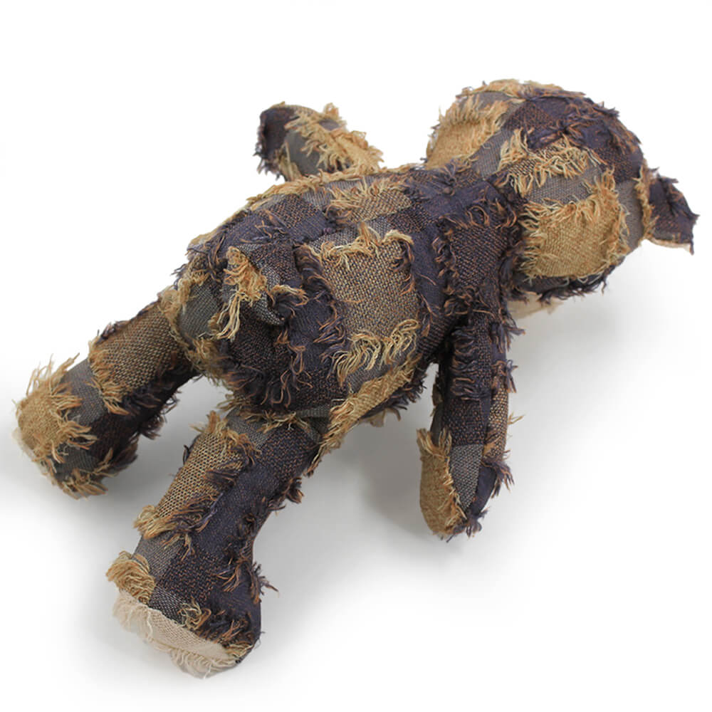 Giocattolo per cani in denim rustico, morbido, resistente, masticabile e con squittio a forma di orso.