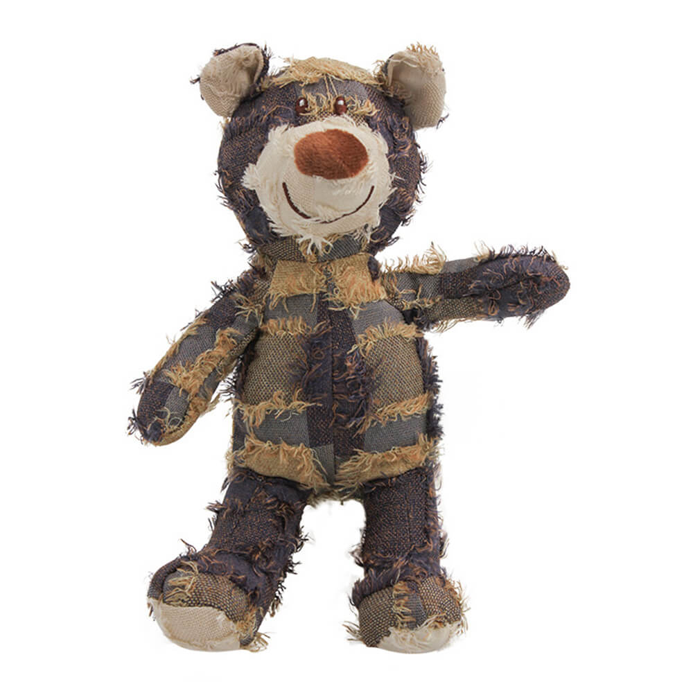 Giocattolo per cani in denim rustico, morbido, resistente, masticabile e con squittio a forma di orso.