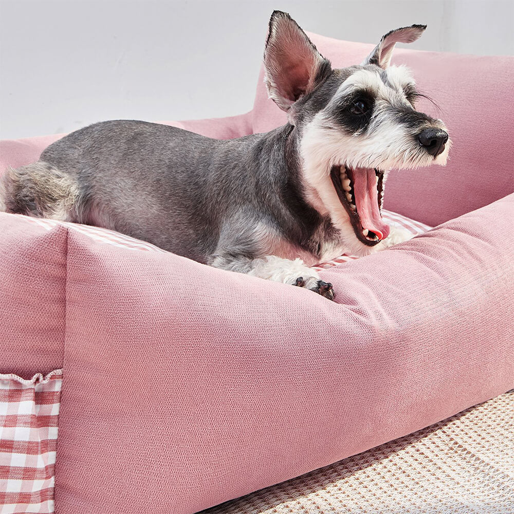 Divano letto per cani e gatti con schienale migliorato, stiloso e con rouches, lavabile.